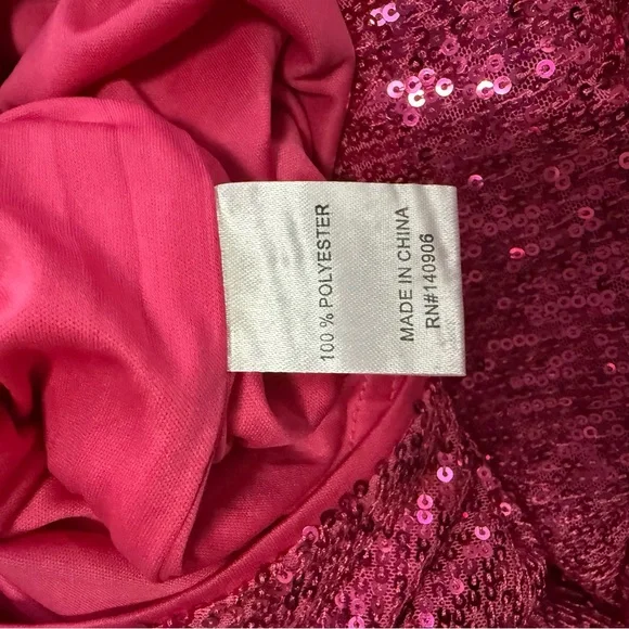 HOT Pink Sequin One-Shoulder Top - Picture 5 of 6